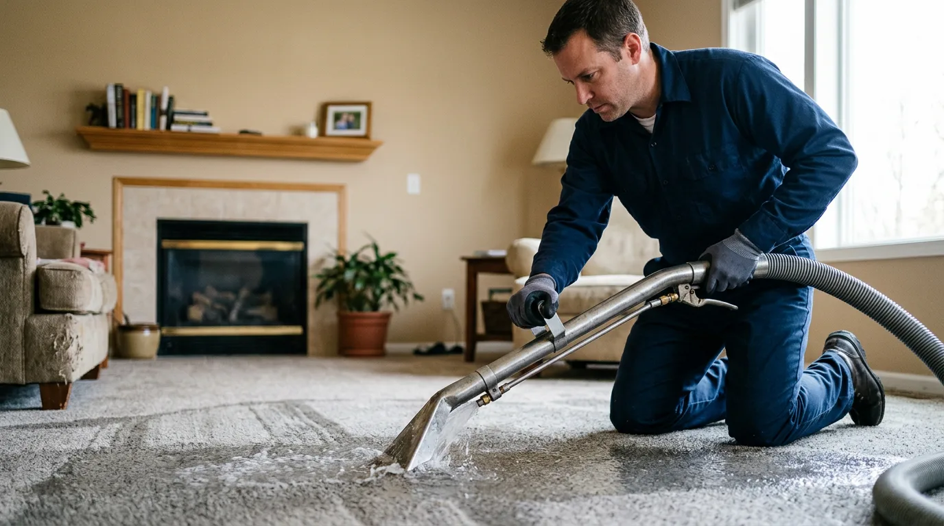 Water damage restoration technician working near Keyport, NJ
